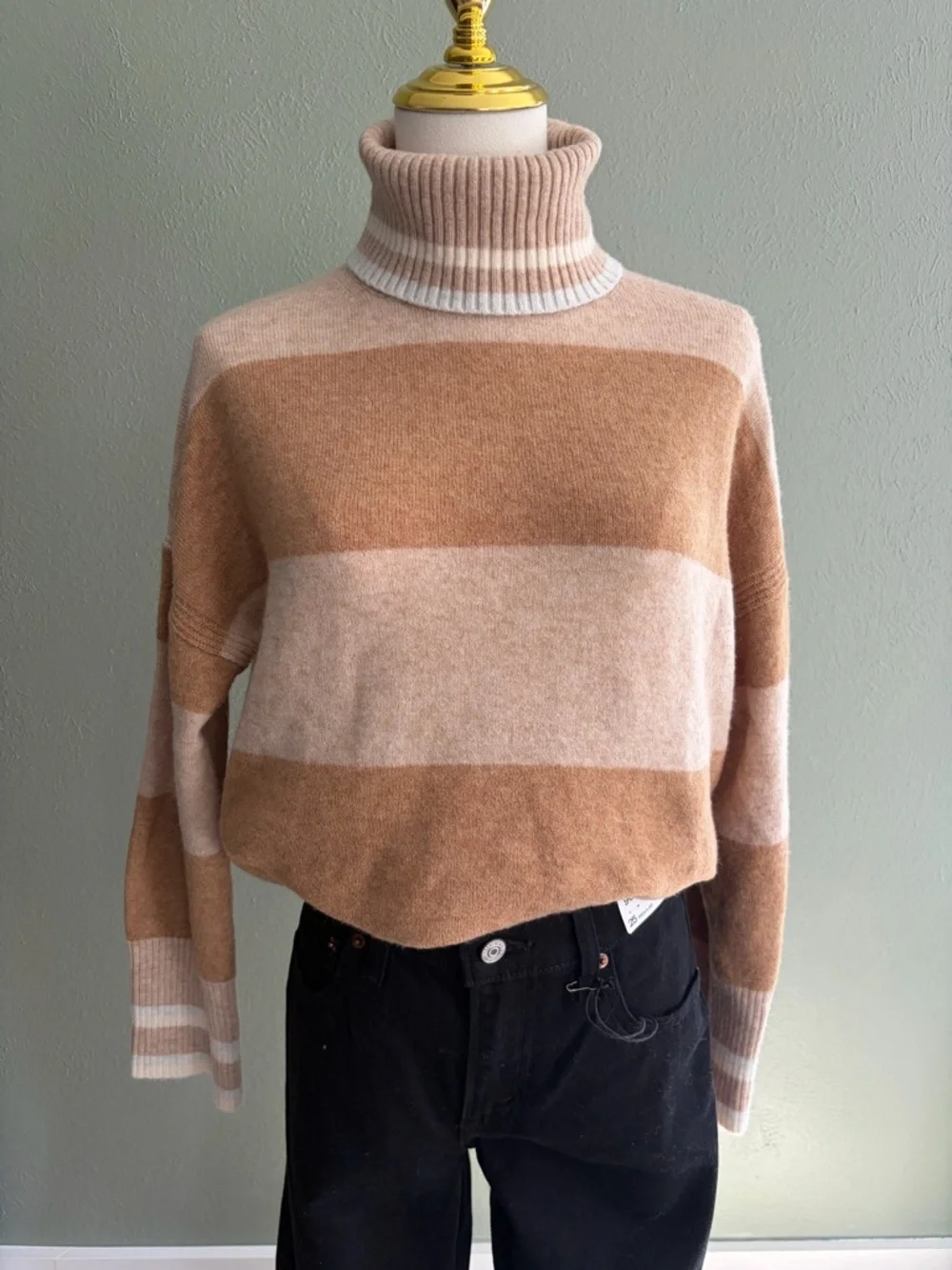 J.Crew Striped turtleneck sweater in Supersoft yarn - beige stripe XS